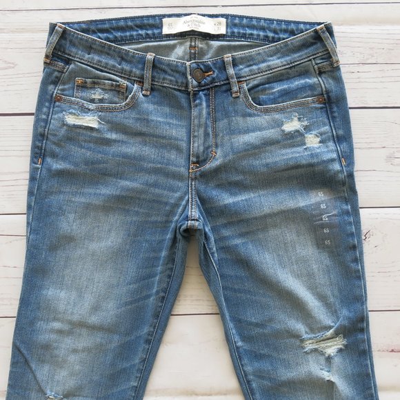 Abercrombie & Fitch Cotton Blend Distressed Slim Skinny Denim Jeans - Size 6S - Picture 3 of 6